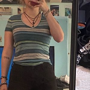 Blue and Green Striped Shirt